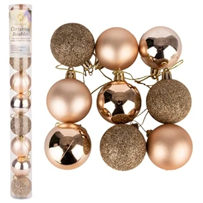 Abbildung von 60 mm/6 Stück Weihnachtskugeln, bruchsicher, Champagner Gold, Weihnachtsbaumschmuck, Kugel, Ornamente, Kugeln, Weihnachtsdekoration, Urlaubsdekoration, glänzend, matt, glitzernd