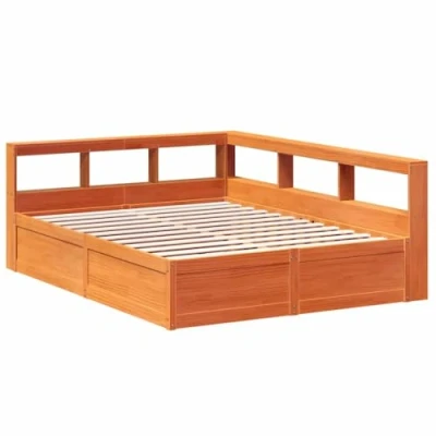 Abbildung von vidaXL Massivholzbett, Holzbett mit Kopfteil Lattenrost, Doppelbett für Schlafzimmer, Bett Bettgestell, Wachsbraun 150x200cm Massivholz Kiefer