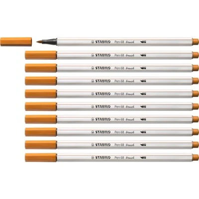 Abbildung von Premium Filzstift mit Pinselspitze für variable Strichstärken STABILO Pen 68 brush 10er Pack ocker dunkel