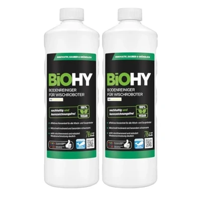 Abbildung von BiOHY Bodenreiniger Für Wischroboter (2 x 1 liter) Reinigungsmittel Konzentrat alle Wisch &amp; Saugroboter mit Nass Funktion Schaumarm Streifenfrei Böden