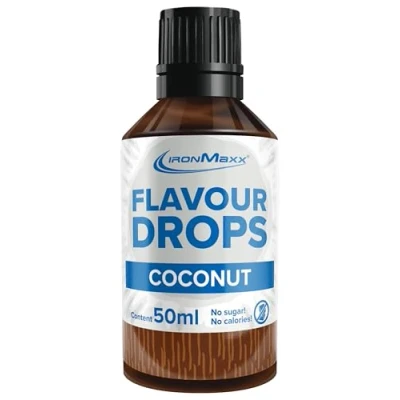 Abbildung von IronMaxx Flavour Drops Kokosnuss 50ml Kalorienfrei &amp; Zuckerfrei Vegane zum Süßen von Speisen Praktischer Tropfverschluss (Verpackung kann variieren)