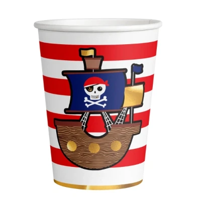 Abbildung von Amscan 9909913 66 Becher Pirates Map, 8 Stück, Füllvolumen 250 ml, Papier, Piraten Schiff, Pappbecher, Party Becher, Einweggeschirr, Kindergeburtstag