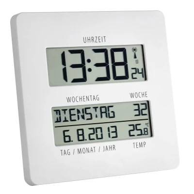 Abbildung von TFA Dostmann 60.4509 &quot;Time Line Funk Wanduhr mit Temperatur und Wochentagsanzeige (Weiss)