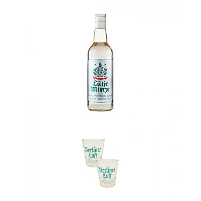 Abbildung von Lütje Minze Pfefferminzlikör 0,7 Liter + Berliner Luft Shot Glas 4cl 2 Stück