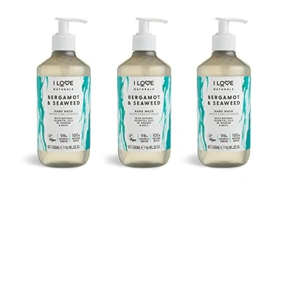 Abbildung von I Love Naturals Bergamot &amp; Seaweed Hand Wash, Natural Oils Of Orange Basil, Gently Removes Impurities, Refreshing Cleansing Formula, 100% Recycled Bottle Vegan Friendly 3 x 500ml