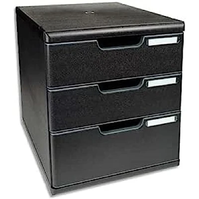 Abbildung von Exacompta 325414D Ablagebox Modulo mit 3 Schubladen für DIN A4+ Dokumente. Belastbare Schubladenbox hoher Kapazität mehr Platz stapelbar Blauer Engel schwarz