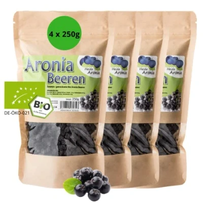 Abbildung von Heide Aronia Bio Aroniabeeren getrocknet 4x 250g I Trockenobst Getrocknete Früchte Kontrolliert biologischer Anbau ohne Zusatzstoffe &amp; Aromen aus deutscher Ernte
