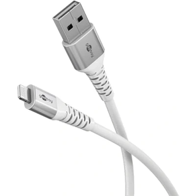Abbildung von goobay Lightning auf USB A 60W / 0,5m Flexibles Textilkabel 480 Mbits Ladekabel A/Supersoft/Schnellladekabel Apple Kabel/Stoffkabel/Weiß 74510