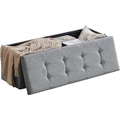 Abbildung von Zedelmaier Sitzbank mit Stauraum Sitzhocker Faltbar Truhen, Deckel Abnehmbar, Sitztruhe belastbar bis 300 kg,114x38x38 cm (Hellgrau Leinen)