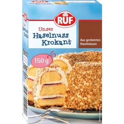Abbildung von RUF Haselnuss Krokant, karamellisierte Haselnüsse gehackt, knuspriges Nuss Topping für Frankfurter Kranz, Torten &amp; Eis, glutenfrei vegan