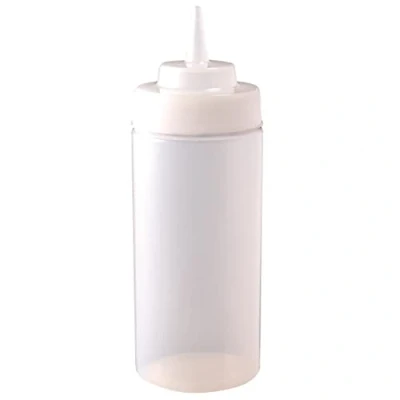 Abbildung von Löschen Squeeze Sauce Bottle Wide Neck Klar. 16 Unzen Kapazität. Weich und flexibel Polyethylen.