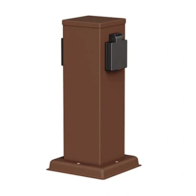 Abbildung von ledscom.de Garten Steckdosensäule POLLY für außen, IP44, 2 fach, Edelstahl, braun, eckig, 27 cm, Außensteckdose, Gartensteckdose, Steckdosenturm, Außensteckerdose, Energiesäule
