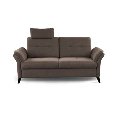 Abbildung von CAVADORE 3er Sofa Grönland / Skandinavische 3 Sitzer Couch mit Federkern, Sitztiefenverstellung + Kopfstütze 193 x 90 102 Flachgewebe, Braun