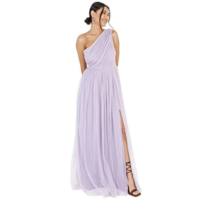 Abbildung von Anaya with Love Damen Womens Ladies Maxi One Cold Shoulder Dress Slit Split Sleeveless Prom Wedding Guest Bridesmaid Ball Evening Gown Kleid, Dusty Lilac, 44