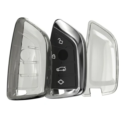 Abbildung von kwmobile Autoschlüssel Hülle kompatibel mit BMW 3 Tasten Smart Key Schlüsselhülle Silikon Cover Schwarz Transparent