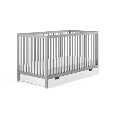 Abbildung von Kids Collective Babybett mit Schublade Kinderbett Gitterbett 60x120 &amp; 70x140 cm höhenverstellbar herausnehmbare Sprossen Buchenholz Grau sehr stabil Made in Europe