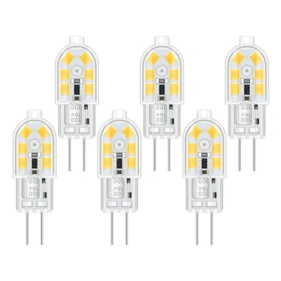 Abbildung von Akynite G4 LED 12V 2W Kaltweiß 6000K für Dunstabzugshaube, 12 SMD, 200LM, Ersatz Halogenstrahler 10W 20W, Nicht Dimmbar, Stiftsockellampe AC/DC Deckenleuchte, 6er Set