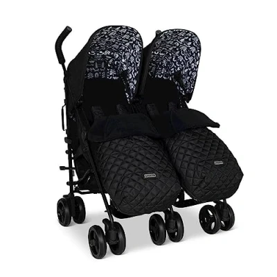 Abbildung von Cosatto Supa Dupa Doppelbuggy Kinderwagen ab Geburt bis 25kg. Leicht, kompakt faltbar, mit Fußsäcken, Getränkehalter &amp; Regenschutz (Silhouette)
