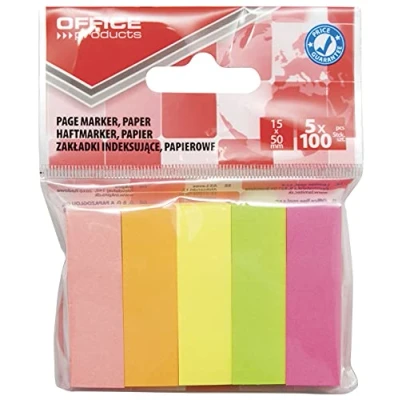 Abbildung von Indexhaftstreifen OFFICE PRODUCTS Papier 15x50mm 5x100 Blatt Anhänger Verschiedene Farben / Typ Standard/Art Auf Aufhänger/Form Rechteck/Material Papier/Farbe