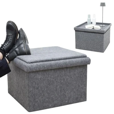 Abbildung von Sitzwürfel 3 in 1 Sofa Hocker mit Stauraum 56x56x40 Filz, Beistellhocker Sitzhocker Grau