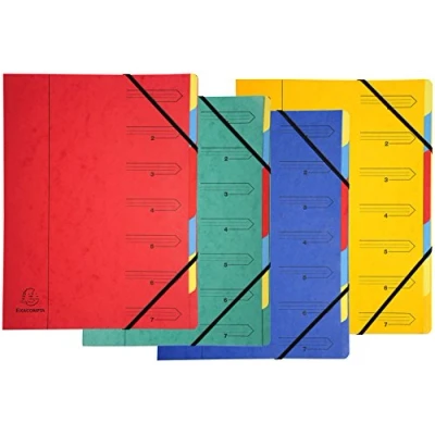 Abbildung von Exacompta 54070E Premium Ordnungsmappe aus extra starkem Colorspan Karton DIN A4 7 vollfarbige bunte Fächer mit Organisationsdruck Ringmappe Register Mappe 1 Stück Zufallsfarbe