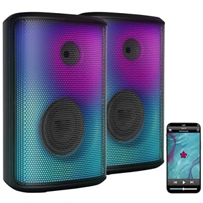 Abbildung von auvisio Musikbox: 2er Set Mobile Outdoor PA Partyanlagen &amp; Bluetooth Boomboxen, 200 W (PA Anlage, Lautsprecher, Sprachverstärker)