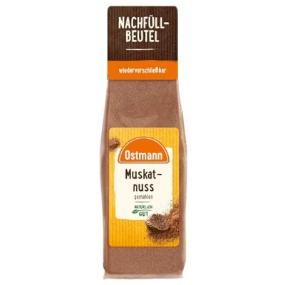 Abbildung von Ostmann Gewürze Muskatnuss gemahlen Ideal Zum Würzen von Kartoffelgerichten Nachfüllen der Streudose 50 g im wiederverschließbaren Beutel