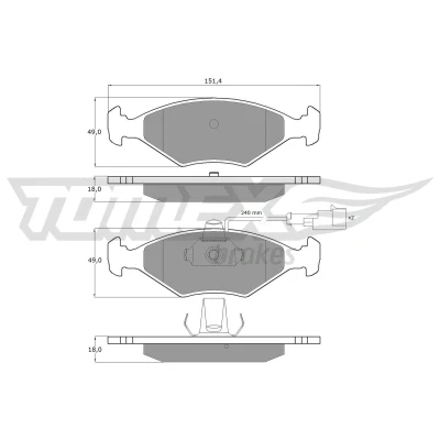 Abbildung von TOMEX brakes TX 10 794 Bremsbelagsatz Vorderachse inkl. Verschleißwarnkontakt FIAT: Palio I Weekend, Siena