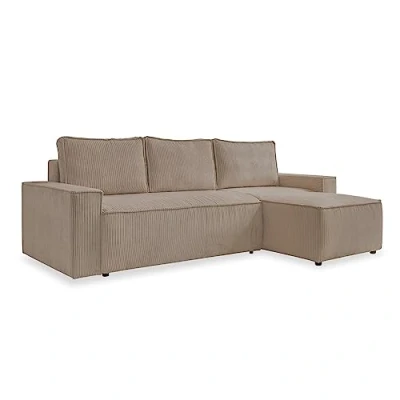 Abbildung von MIUFORM Cord Sofa U Form 322 cm x 194 89 cm, Ecksofa mit Schlaffunktion und Bettkasten Brave Dave Wohnlandschaft Schlaffunktion, (Taupe, Rechts ausgerichtet)