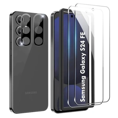 Abbildung von FDHYFGDY schutzfolie für Samsumg Galaxy S24 FE Panzerglas,2 Stück + 2 Kameraschutzfolie mit Montagerahmen, 9H Härte, HD Displayschutzfolie, Anti Kratzer