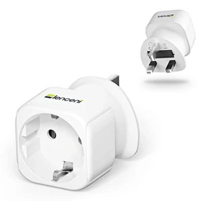 Abbildung von LENCENT 1X Reiseadapter Deutschland zu UK Reisestecker Stromadapter Typ G Schuko für GB England Irland Dubai Mauritius Singapur Wand Steckdose