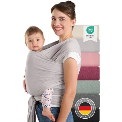 Abbildung von Laleni Tragetuch für Neugeborene 100% weiche Bio Baumwolle, elastisch bis 16kg