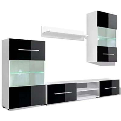 Abbildung von vidaXL 5tlg. Hochglanz Wohnwand Mediawand TV Schrank mit LED Beleuchtung Schwarz