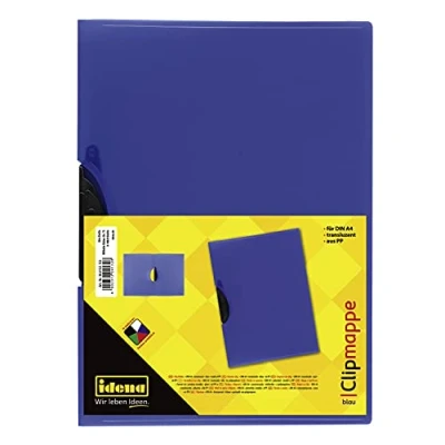 Abbildung von Idena 304132 Clip Mappe für DIN A4, aus Polypropylen, transluzent blau, 1 Stück