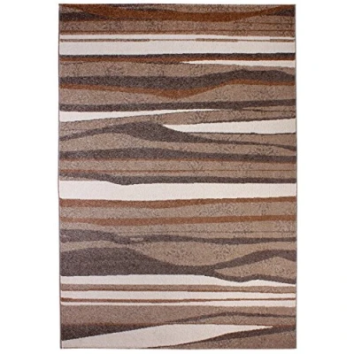 Abbildung von andiamo Webteppich moderner stilvoller Kurzflor Teppich robust und pflegeleicht aus 100% Polypropylen geeignet für Fußbodenheizung Saugroboter 80 x 150 cm Streifen Braun