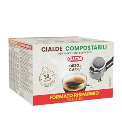 Abbildung von Crastan, Packung mit 50 kompostierbaren ESE Kaffeepads aus Gersten und Kaffee, kompatibel der Espressomaschine, Made in Italy