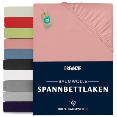 Abbildung von Dreamzie Spannbettlaken 70x190/200cm Baumwolle Oeko Tex Zertifiziert Rosa 100% Jersey Spannbetttuch 70x190/200