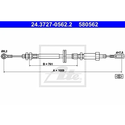 Abbildung von ATE 24.3727 0562.2 Handbremsseil 1059 FIAT: Ducato II Kastenwagen, Pritsche/Fahrgestell, Bus, PEUGEOT: Boxer Kastenwagen