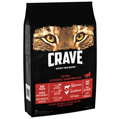 Abbildung von Crave Adult Trockenfutter mit Rind &amp; Huhn, 7kg (1 Beutel) Premium Katzenfutter trocken hohem Proteingehalt und ohne Getreide Hergestellt 100 Prozent natürlichem Huhn