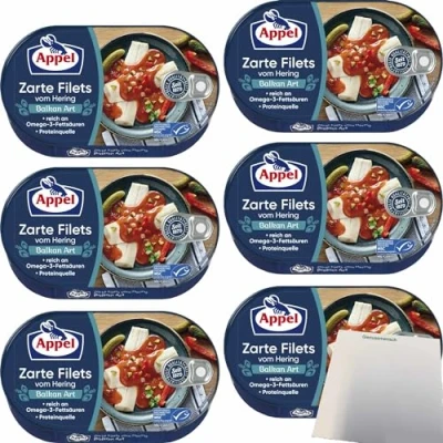 Abbildung von Appel zarte Filets vom Hering Balkan Art 6er Pack (6x200g Dose) + usy Block