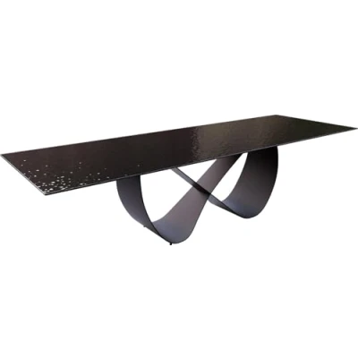 Abbildung von Esstisch Edge 300x100 Reliefglas Rauchschwarz 3D Design Infinity Metall Schwarz