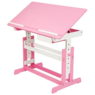 Abbildung von tectake® Kinderschreibtisch, Schreibtisch höhenverstellbar, Kindertisch mit Stauraum Schublade, Tischplatte neigbar, höhenverstellbarer Tisch, Arbeitszimmer für Kinder, Jugendzimmer pink