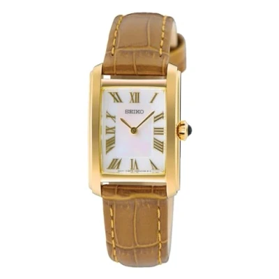 Abbildung von Seiko SWR100P1 Damen Armbanduhr Rechteckig Braun/Goldfarben
