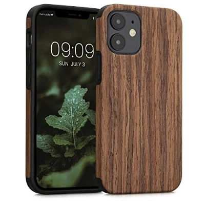 Abbildung von kwmobile Hülle kompatibel mit Apple iPhone 12 Mini Holz TPU Case Handy Schutzhülle Backcover Cover Maserung Braun