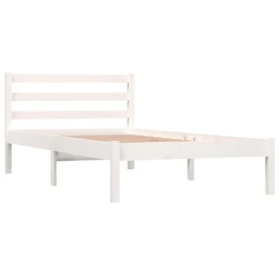 Abbildung von vidaXL Massivholzbett, Bett Holzbett für Schlafzimmer, Bettgestell Bettrahmen mit Lattenrost Kopfteil, Einzelbett Schlafzimmerbett, Kiefer 90x190cm Weiß