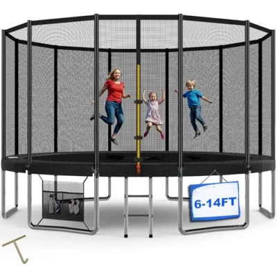 Abbildung von Devoko Trampolin Outdoor Ø 183/228/305/366/427 cm TÜV Rheinland GS Zertifikat, Indoor Kinder Gartentrampoline, Komplettset mit Schuhnetz, Leiter, Randabdeckung, Sicherheitsnetz