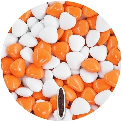 Abbildung von EinsSein 1kg Schokoherzen Dragees Mix weiss orange glanz Gastgeschenke Hochzeit Taufe Kommunion Alternative zu Schokodragees Schokolinsen Hochzeitsmandeln Herz für Candy Bar Süssigkeiten