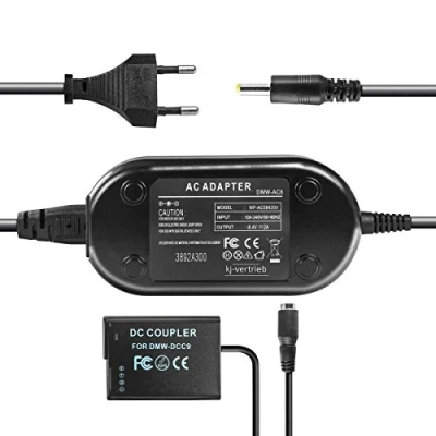 Abbildung von Netzteil mit Akkuadapter für Panasonic Lumix DMC GF2 / G3 ersetzt DMW DCC9, DCC9E, AC8, AC8EG 8,4V 2A