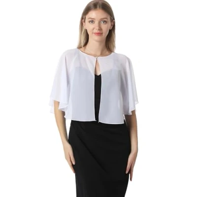 Abbildung von Weiche Capelets Umhang Schals und Wraps für Kleider, Chiffon, Sträucher, Hochzeit, Elfenbein Einheitsgröße