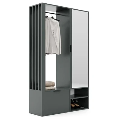 Abbildung von GREKPOL 100x33x190 cm (Rechts/Links) Garderobe Set mit Spiegel Flurgarderobe Greenstone Garderobenschrank Flur Sieben Regalböden und Kleiderhaken